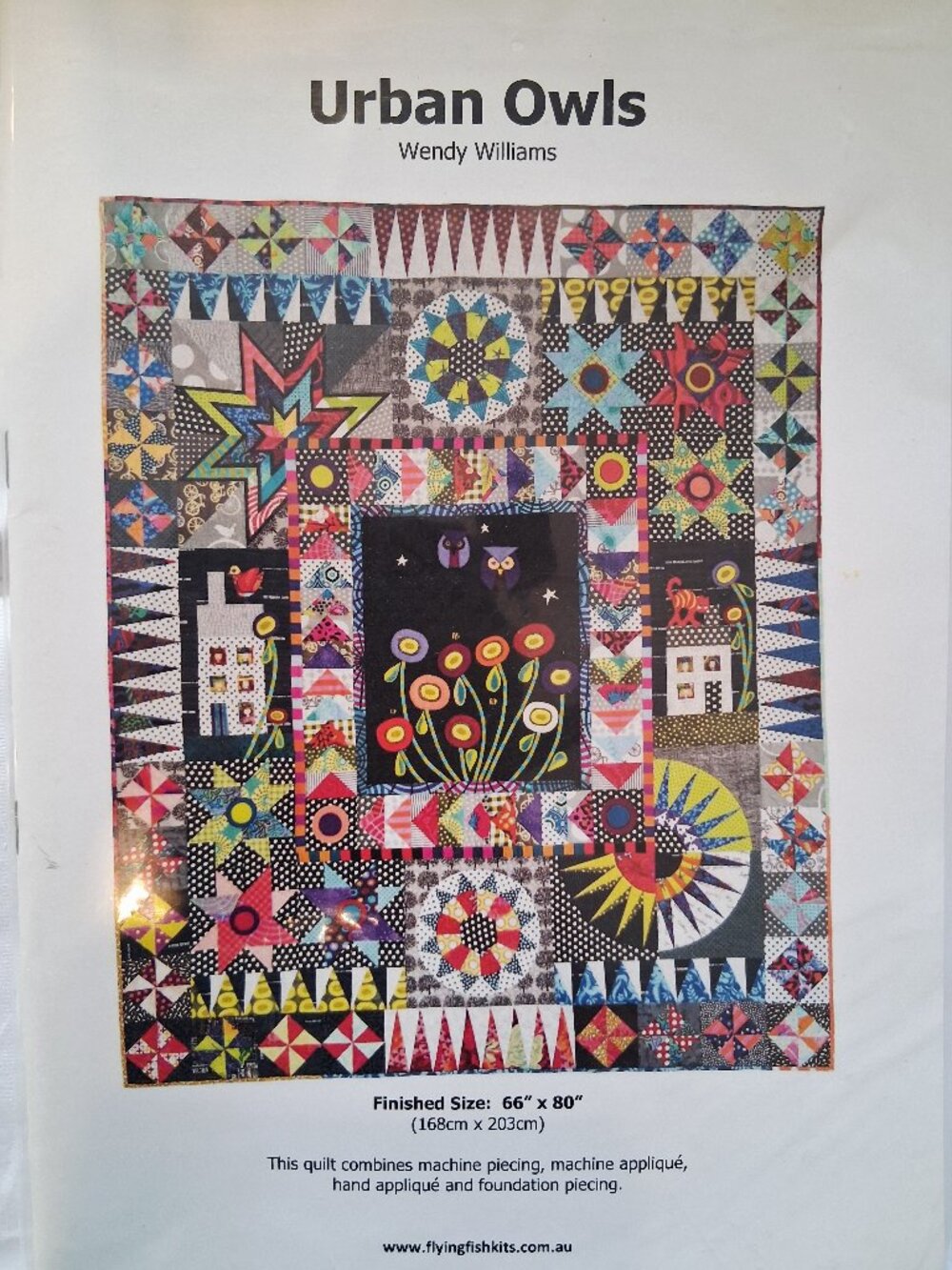 Urban Owls Wendy Williams Flying Fish Applique Pieced Quilt Pattern 66" x 80"